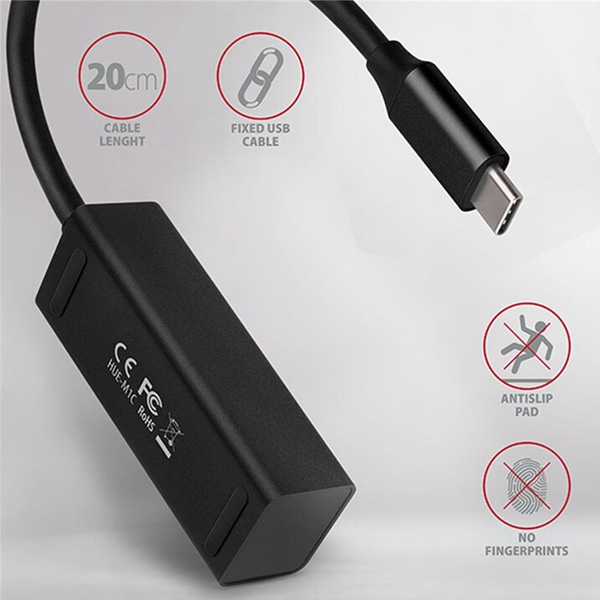 AXAGON HUE-M1C, 4x USB 3.2 Gen 1 MINI hub, kovový, kábel USB-C 20cm