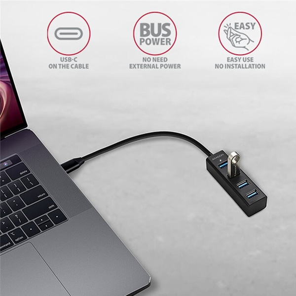 AXAGON HUE-M1C, 4x USB 3.2 Gen 1 MINI hub, kovový, kábel USB-C 20cm