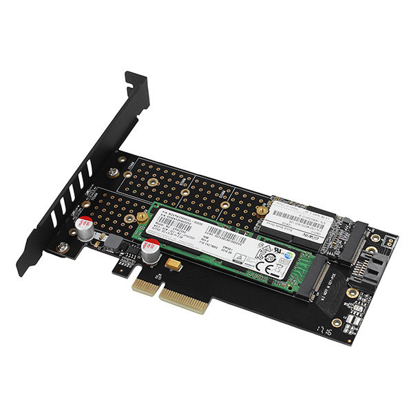 AXAGON PCEM2-D PCI-E 3.0 4x - DUAL M.2 SSD (NVMe + SATA), duálne napätie, až na 110 mm SSD