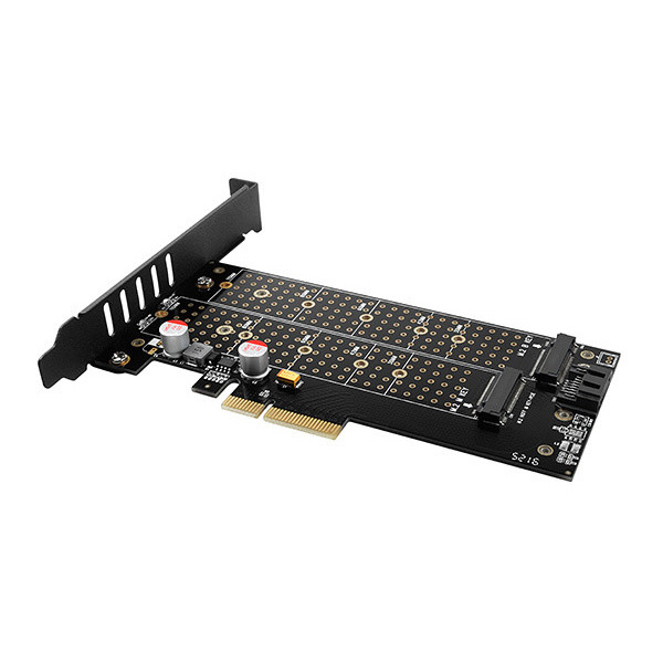 AXAGON PCEM2-DC PCI-E 3.0 4x - DUAL M.2 SSD (NVMe + SATA), duálne napätie, až na 110 mm SSD, fan + heatsink AXAGON PCEM2-DC