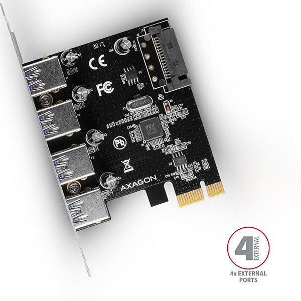 AXAGON PCEU-430VL PCIe adaptér 4x USB3.0 UASP VIA