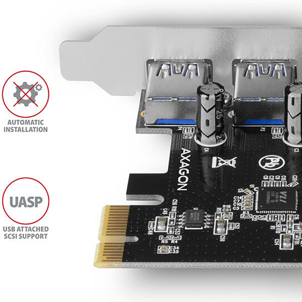AXAGON PCEU-430VL PCIe adaptér 4x USB3.0 UASP VIA