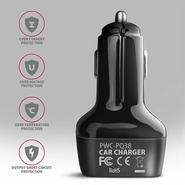 AXAGON PWC-PQ38, PD & QUICK nabíjačka do auta 38W, 2x port (USB + USB-C), PD3.0/QC3.0/AFC/FCP/Apple