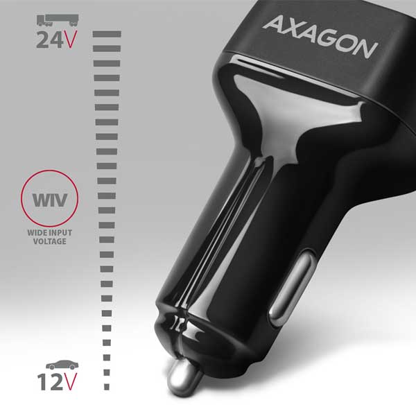 AXAGON PWC-PQ38 autonabíjačka 1x QC3.0 + 1x PD USB-C, 38 W, čierna