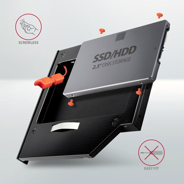 AXAGON RSS-CD09 2.5" SSD/HDD rámček na DVD slot, 9,5 mm, LED, ALU AXAGON RSS-CD09 2.5" SSD/HDD rámček na DVD slot, 9,5 mm, LED, ALU