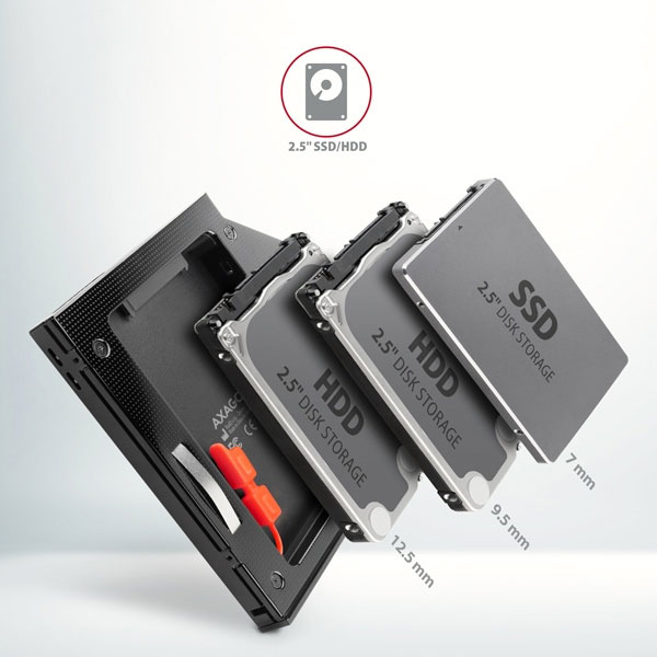 AXAGON RSS-CD09 2.5" SSD/HDD rámček na DVD slot, 9,5 mm, LED, ALU AXAGON RSS-CD09 2.5" SSD/HDD rámček na DVD slot, 9,5 mm, LED, ALU