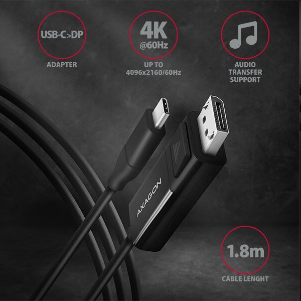 AXAGON RVC-DPC kábel USB-C na DisplayPort 1,8 m 4K/60 Hz AXAGON RVC-DPC kábel USB-C na DisplayPort 1,8 m 4K/60 Hz
