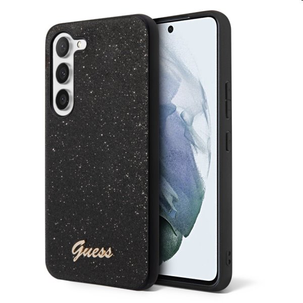 Zadný kryt Guess PC/TPU Glitter Flakes Metal Logo pre Samsung Galaxy S23, čierna