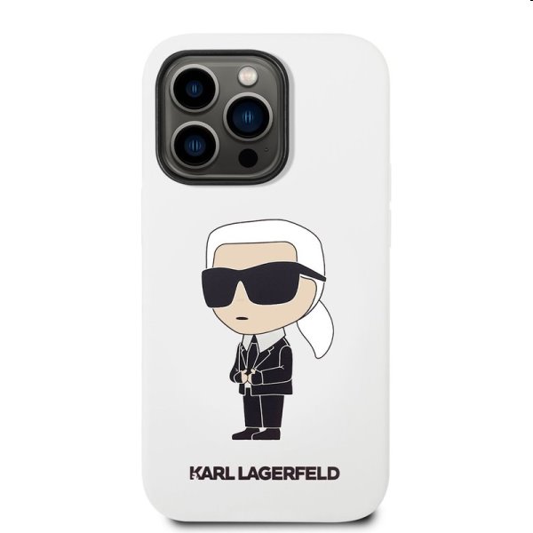 Zadný kryt Karl Lagerfeld Liquid Silicone Ikonik NFT pre Apple iPhone 14 Pro, biela