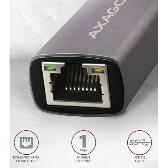 AXAGON ADE-TR, USB-A 3.2 Gen 1 - Gigabitová sieťová karta, automatická inštalácia, titánovo šedá