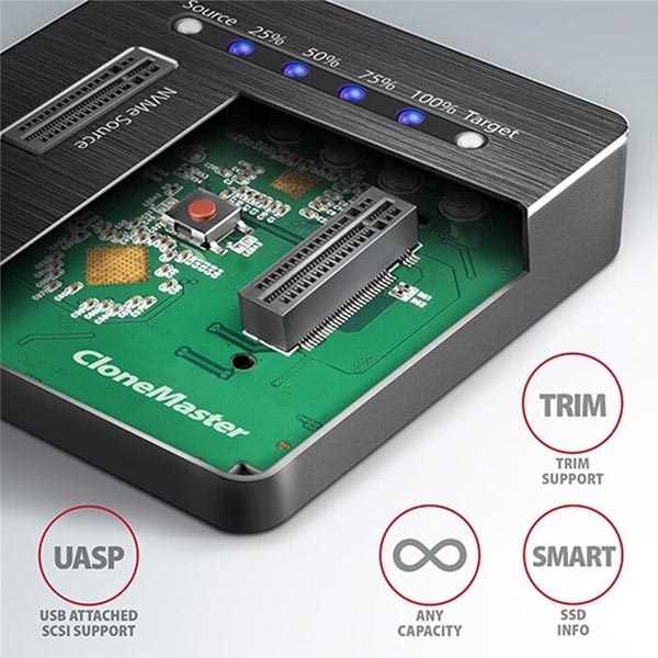 AXAGON ADSA-M2C dokovacia stanica USB-C 3.2 Gen2 pre 2x NVMe CLONE DUAL SDD