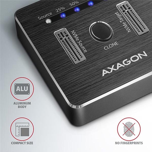 AXAGON ADSA-M2C dokovacia stanica USB-C 3.2 Gen2 pre 2x NVMe CLONE DUAL SDD