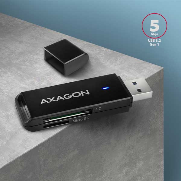 AXAGON CRE-S2N External SLIM čítačka pamäťových kariet, 2 sloty & lun SD/microSD