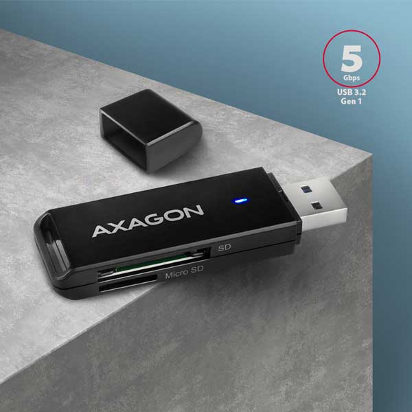 AXAGON CRE-S2N External SLIM čítačka pamäťových kariet, 2 sloty & lun SD/microSD AXAGON CRE-S2N External SLIM čítačka pamäťových kariet, 2 sloty & lun SD/microSD