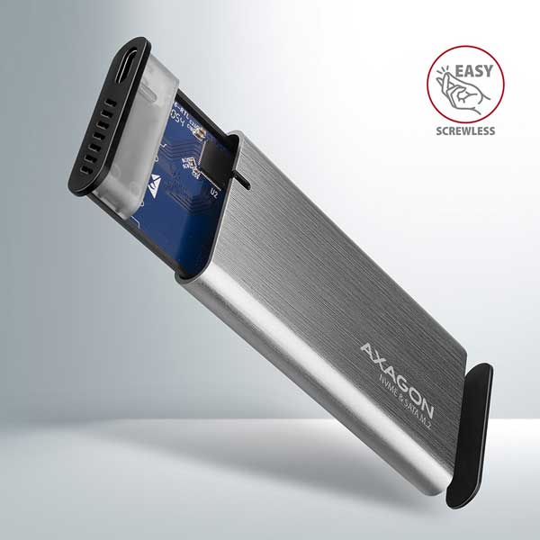 AXAGON EEM2-SG2 USB-C 3.2 Gen 2 - M.2 NVMe & SATA SSD RAW box bez skrutiek, strieborný AXAGON EEM2-SG2 USB-C 3.2 Gen 2 - M.2 NVMe & SATA SSD RAW box bez skrutiek, strieborný