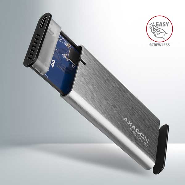 AXAGON EEM2-SG2 USB-C 3.2 Gen 2 - M.2 NVMe & SATA SSD RAW box bez skrutiek, strieborný