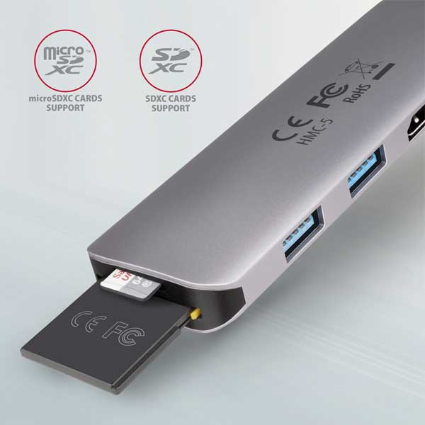 AXAGON HMC-5 2x USB-A, HDMI, SD/microSD, USB 3.2 Gen 1 hub, PD 100W, 20cm USB-C cable