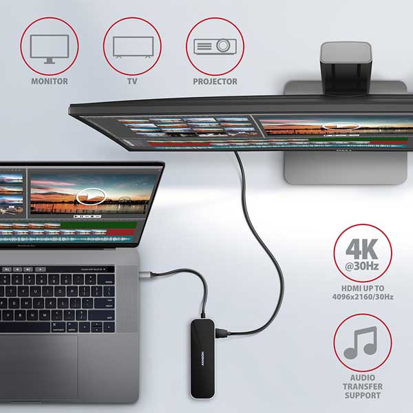 AXAGON HMC-6GL 3x USB-A, HDMI, RJ-45, USB 3.2 Gen 1 hub, PD 100W, 20cm USB-C kábel AXAGON HMC-6GL 3x USB-A, HDMI, RJ-45, USB 3.2 Gen 1 hub, PD 100W, 20cm USB-C kábel