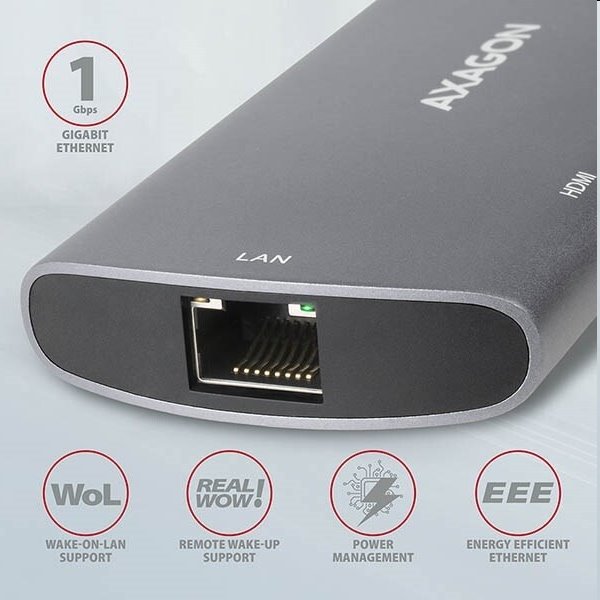 AXAGON HMC-6M2 USB-C 3.2 Gen 1 hub w. M.2 SATA + HDMI + GLAN + 2x USB-A + PD 100 W