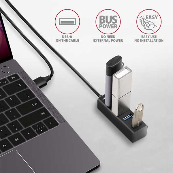 AXAGON HUE-M1AL 4x USB 3.2 Gen 1 MINI hub, kovový, 1,2m USB-A kábel