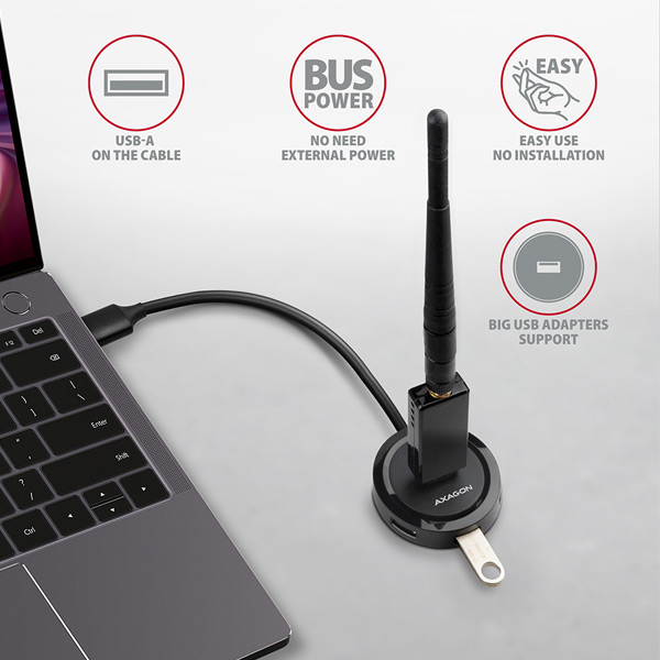 AXAGON HUE-P1A 4x USB3.2 Gen 1 ROUND hub, micro USB power IN, 30 cm USB-A kábel