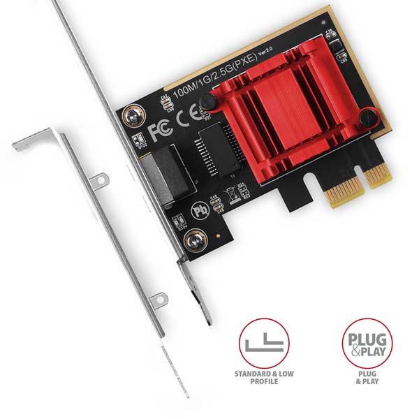 AXAGON PCEE-G25, PCIe sieťová karta - 1x 2.5 Gigabit Ethernet port (RJ-45), Realtek, PXE, vr. LP