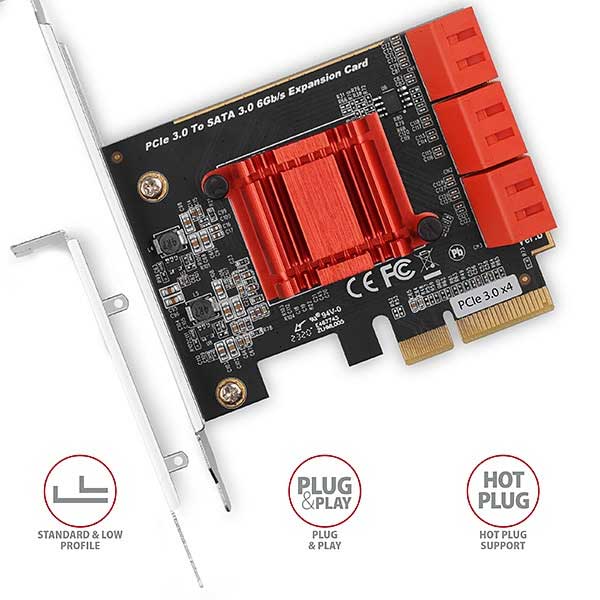 AXAGON PCES-SA6 PCIe radič, 6x internal SATA 6G port + LP