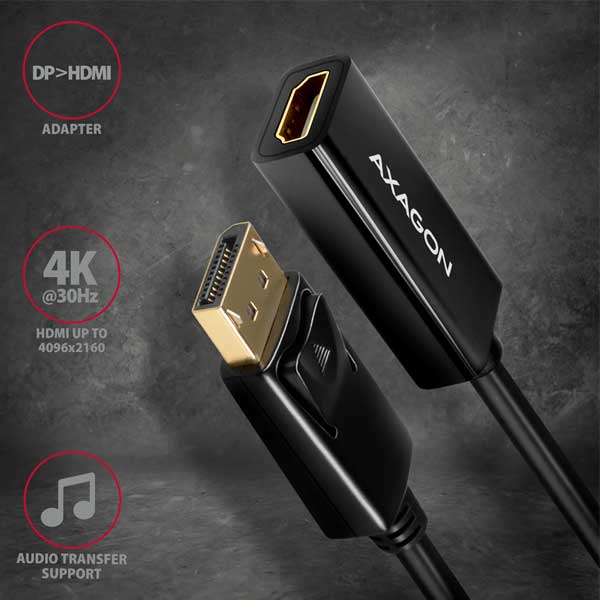 AXAGON RVD-HI14N, DisplayPort -> HDMI 1.4 redukcia / adaptér, 4K/30Hz