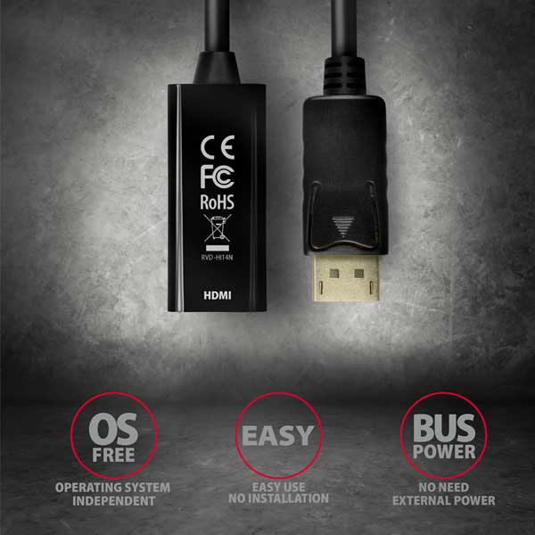 AXAGON RVD-HI14N, DisplayPort -> HDMI 1.4 redukcia / adaptér, 4K/30Hz