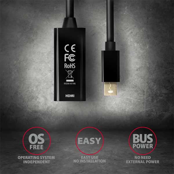 AXAGON RVDM-HI14N, Mini DisplayPort -> HDMI 1.4 redukcia / adaptér, 4K/30Hz