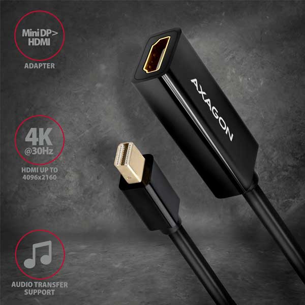AXAGON RVDM-HI14N, Mini DisplayPort -> HDMI 1.4 redukcia / adaptér, 4K/30Hz