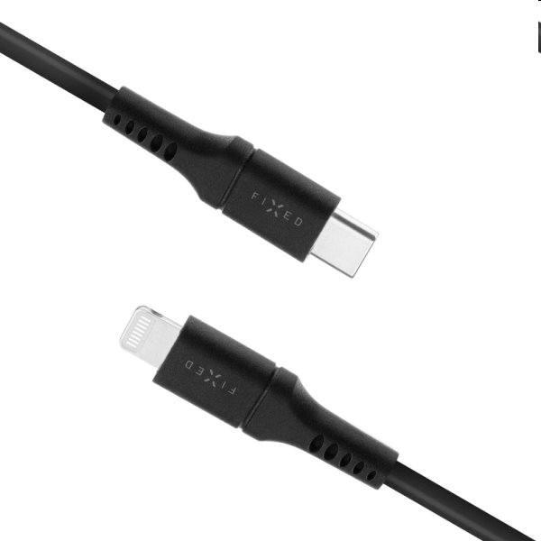FIXED Dátový a nabíjací kábel USB-C/Lightning MFI, PD, 0,5 m, čierny