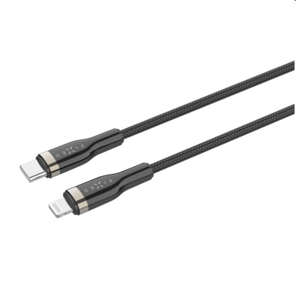FIXED Dátový a nabíjací opletený kábel USB-C/Lightning MFI, PD, 0,5 m, čierny