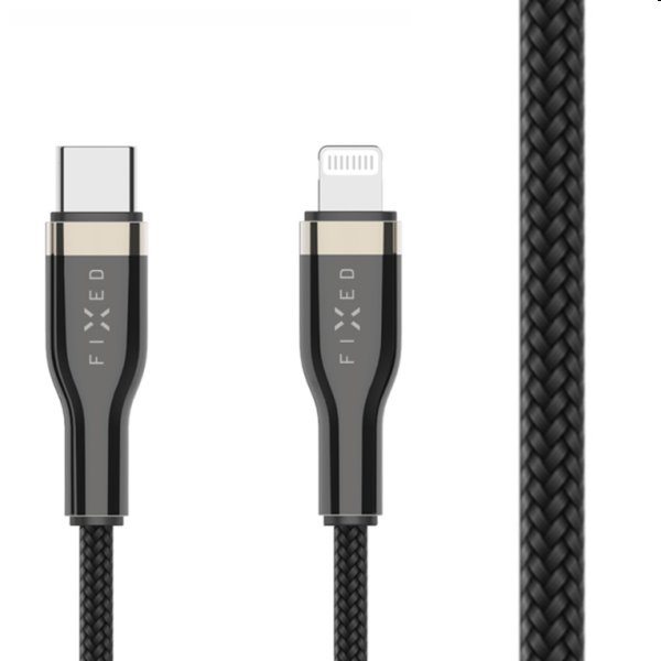 FIXED Dátový a nabíjací opletený kábel USB-C/Lightning MFI, PD, 0,5 m, čierny