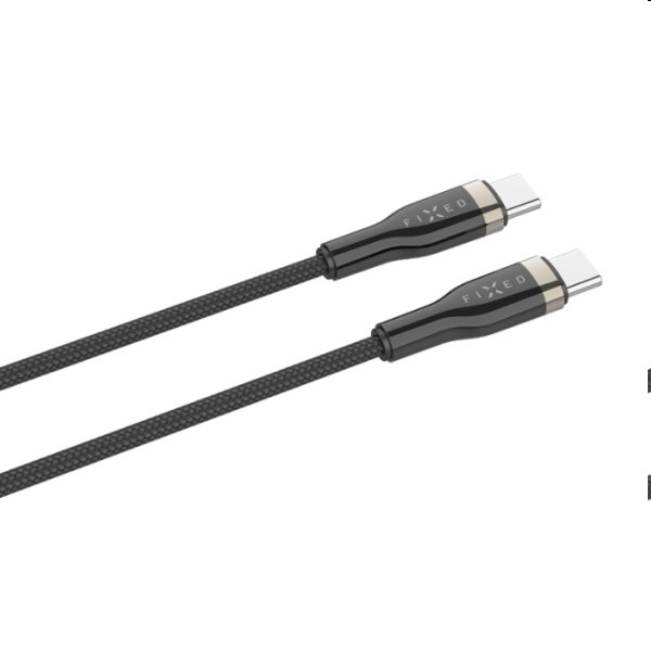 FIXED Dátový a nabíjací opletený kábel USB-C/USB-C, PD, 0,5 m, čierny