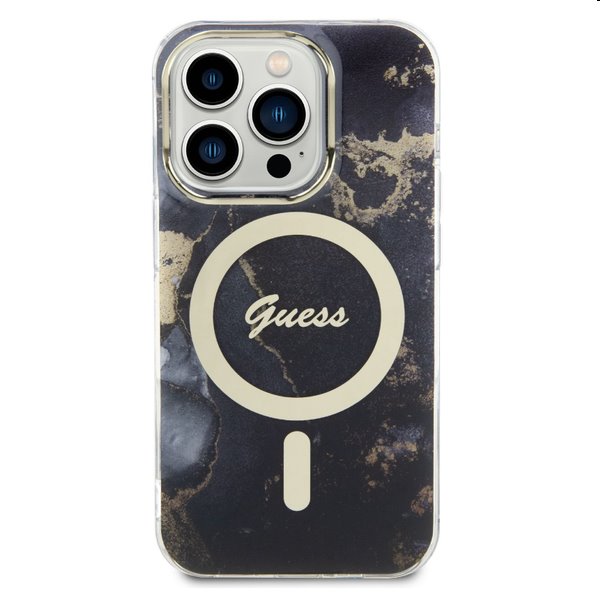 Zadný kyt Guess Marble IML MagSafe pre Apple iPhone 14 Pro, čierna