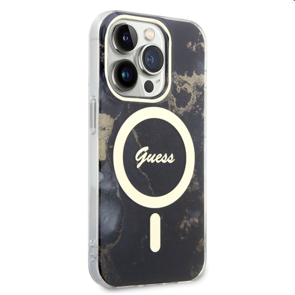 Zadný kyt Guess Marble IML MagSafe pre Apple iPhone 14 Pro, čierna