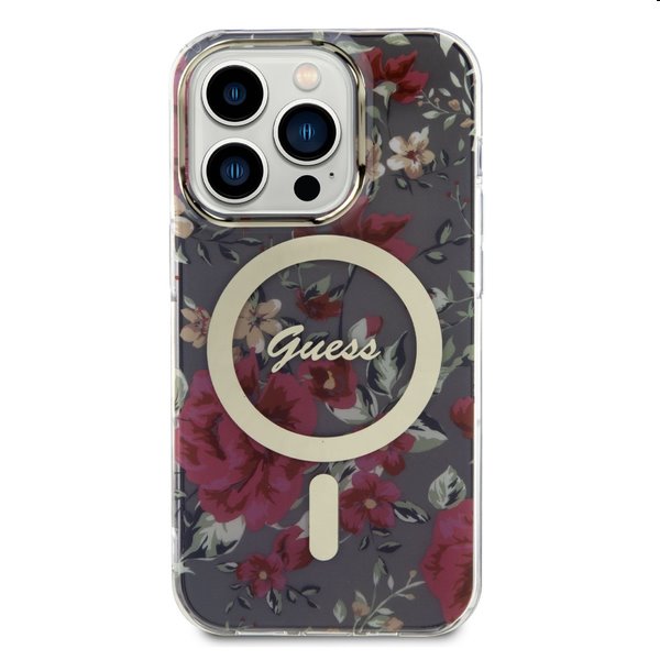 Zadný kryt Guess PC/TPU Flowers IML MagSafe pre Apple iPhone 14 Pro, kaki