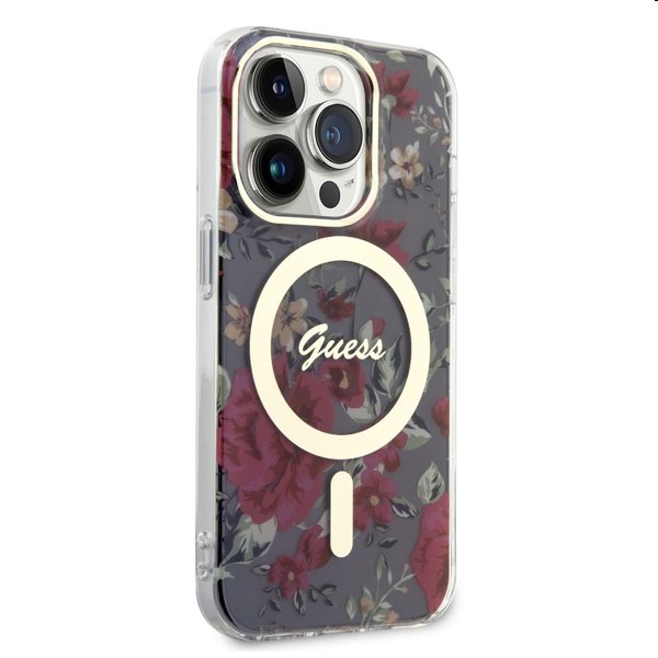 Zadný kryt Guess PC/TPU Flowers IML MagSafe pre Apple iPhone 14 Pro, kaki