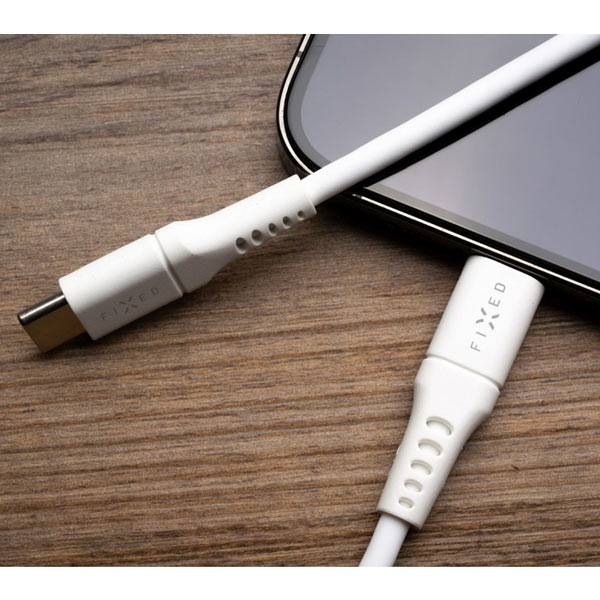 FIXED Dátový a nabíjací Liquid silicone kábel USB-C/Lightning MFi, PD, 0,5 m, biely