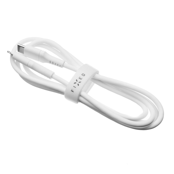 FIXED Dátový a nabíjací Liquid silicone kábel USB-C/Lightning MFI, PD, 2 m, biely