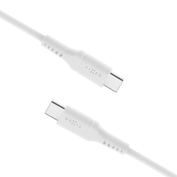 FIXED Dátový a nabíjací Liquid silicone kábel USB-C/USB-C, PD, 1,2 m, biely