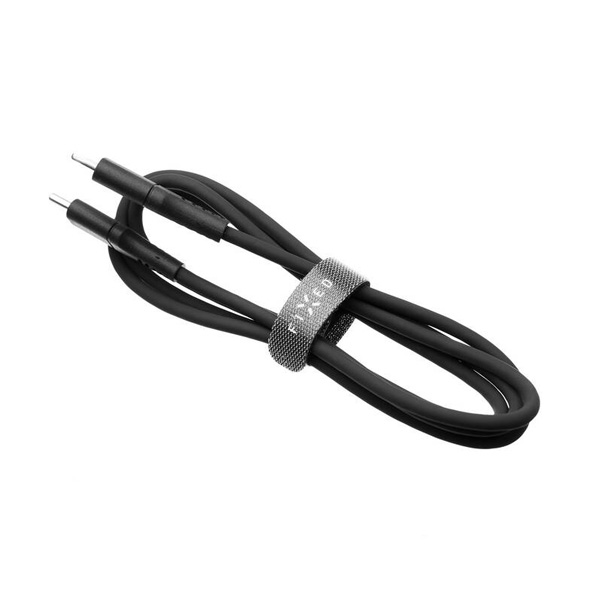 FIXED Dátový a nabíjací Liquid silicone kábel USB-C/USB-C, PD, 1,2 m, čierny