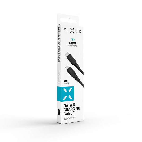 FIXED Dátový a nabíjací Liquid silicone kábel USB-C/USB-C, PD, 2 m, čierny FIXED Dátový a nabíjací Liquid silicone kábel USB-C/USB-C, PD, 2 m, čierny