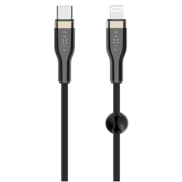 FIXED Dátový a nabíjací opletený kábel USB-C/Lightning MFI, PD, 1,2 m, čierny