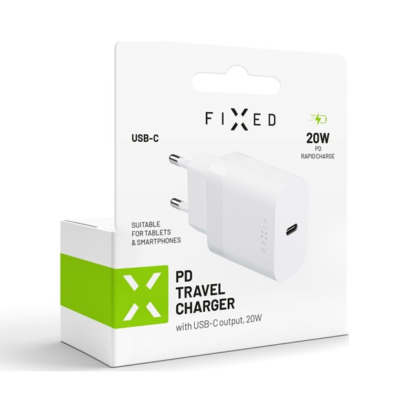 FIXED Sieťová nabíjačka s USB-C, PD, 20W, biela