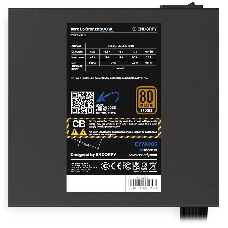 ENDORFY zdroj VERO L5 Bronze 600 W / ATX / 120mm / 80 Plus BRONZE