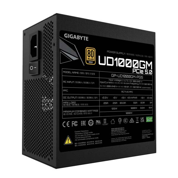 GIGABYTE Zdroj UD1000GM PG5, 1000 W, ATX, 80PLUS Gold, modulárny