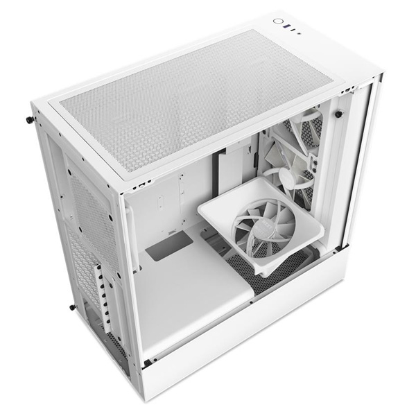 NZXT case H5 Flow RGB edition / 2x120 mm fan / USB 3.0 / USB-C 3.1 / RGB / tempered glass / mesh panel / white NZXT case H5 Flow RGB edition / 2x120 mm fan / USB 3.0 / USB-C 3.1 / RGB / tempered glass / mesh panel / white