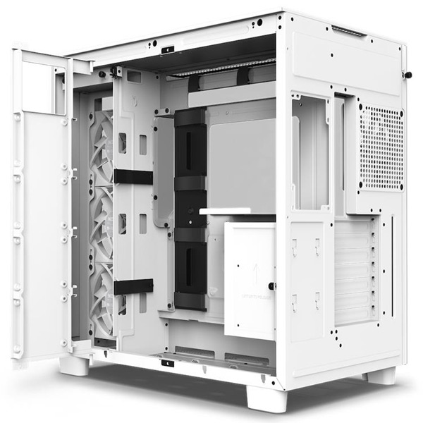 NZXT case H9 Flow Dual-chambers ATX / 4x120mm fan / 10xfan / mesh top / glass side panel, front / white